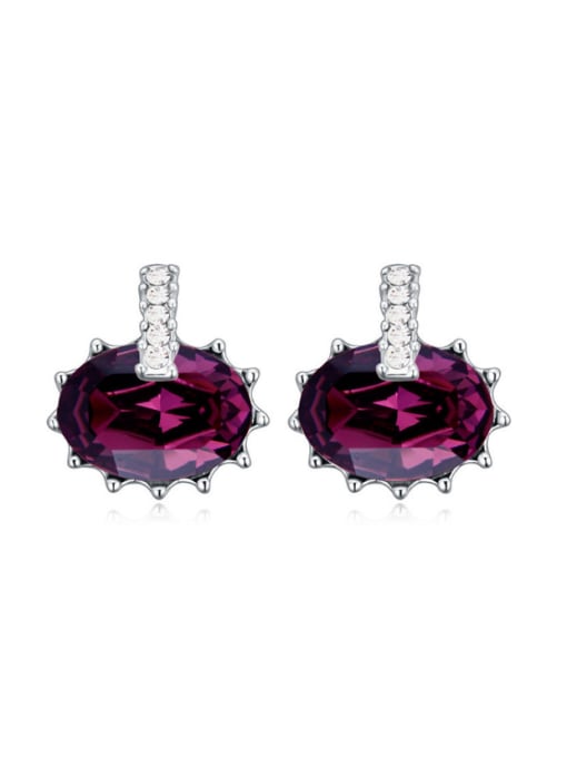 Purple Personalized Oval austrian Crystal Stud Earrings