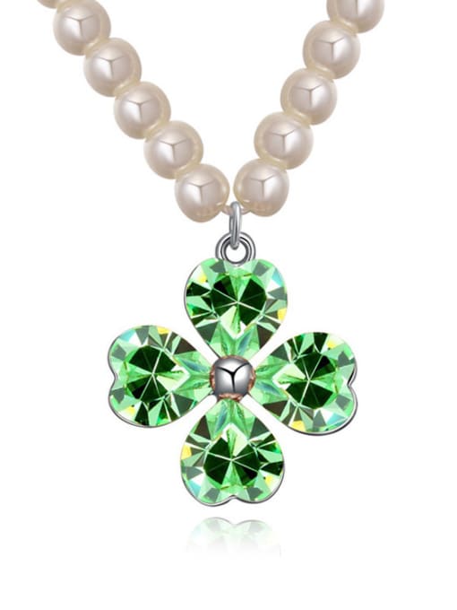 green Fashion Flowery austrian Crystals Pendant Imitation Pearls Alloy Necklace