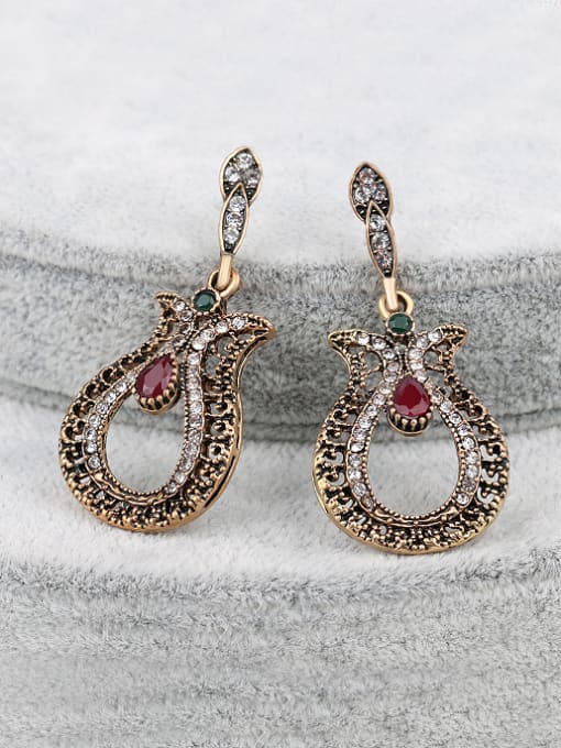 Red Antique Gold Plated Ethnic style Resin stones Rhinestones Drop Earrings