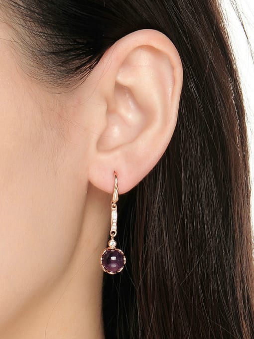 ZK Natural Amethyst Round Rose Gold Plated Drop Earrings 2