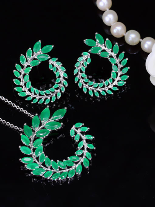 L.WIN Green Leaves -shape Fashion Western Style Two Pieces Jewelry Set 2