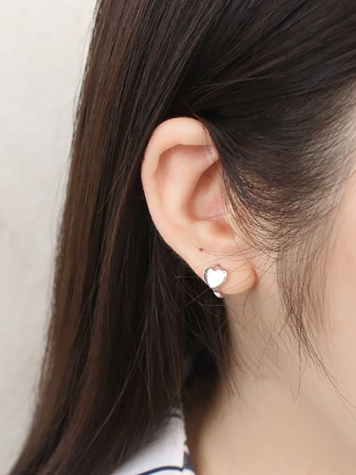 DAKA Simple Little Heart Smooth Silver Earrings 1