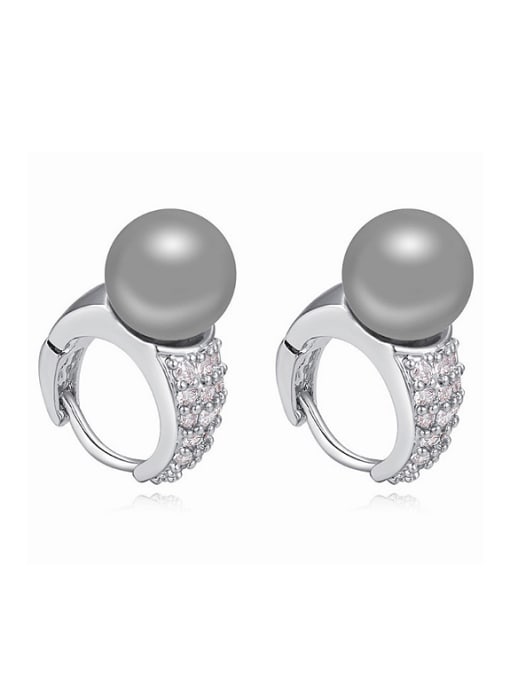gray Simple Imitation Pearl AAA Zirconais Alloy Earrings