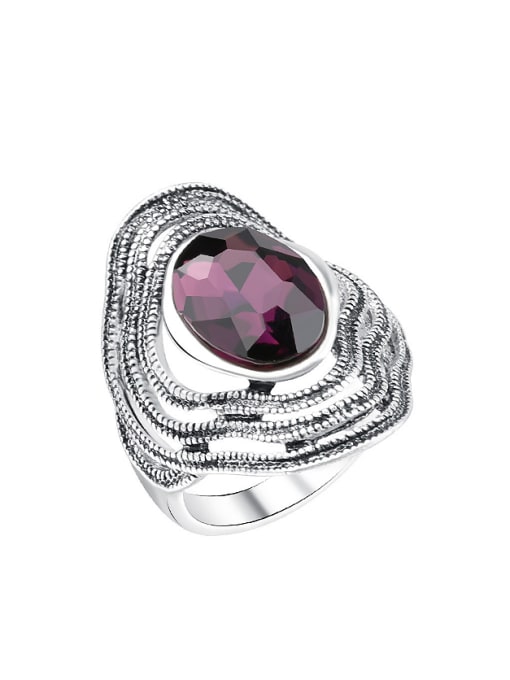 Purple Retro style Oval Glass Silver Plated Ring