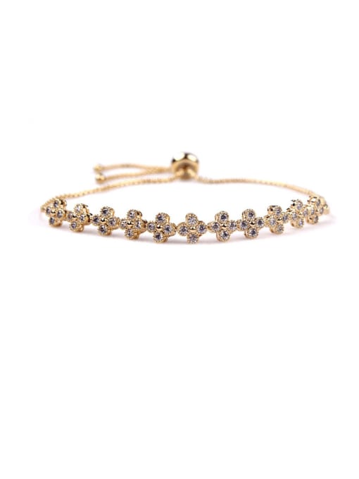 Champagne gold Copper With Cubic Zirconia  Fashion Flower Adjustable  Bracelets