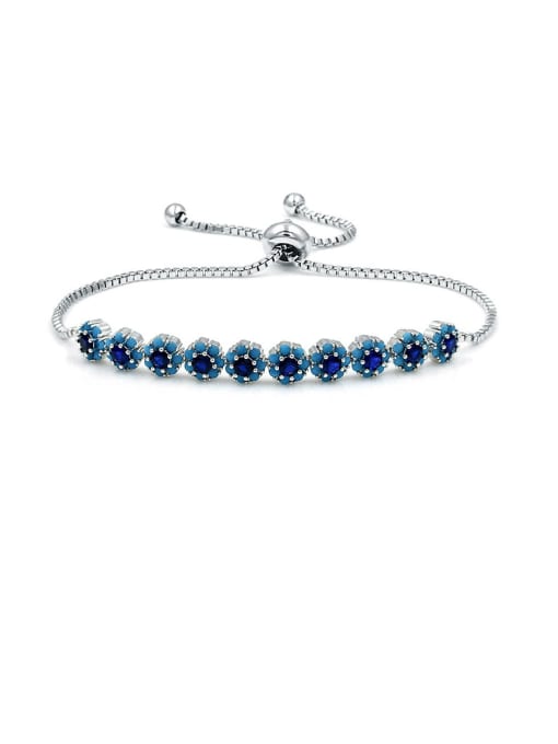 light blue in dark blue Copper With Cubic Zirconia  Simplistic Flower  Adjustable Bracelets
