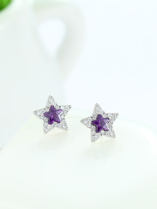 Purple Fashion AAA Zirconias-covered Star Copper Stud Earrings