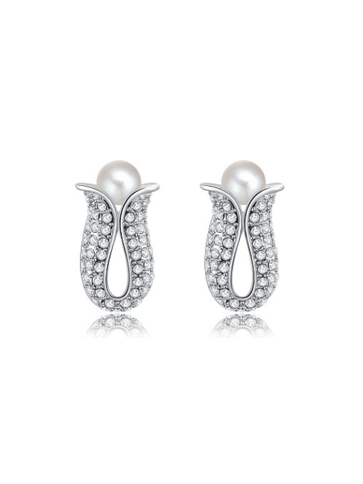 Platinum Trendy Rosary Shaped Artificial Pearl Stud Earrings