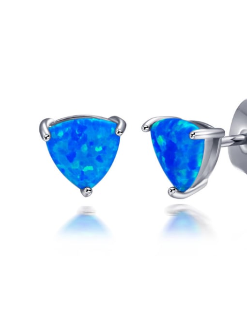 Blue Opal Triangle Shaped White Blue Opal Stud Earrings