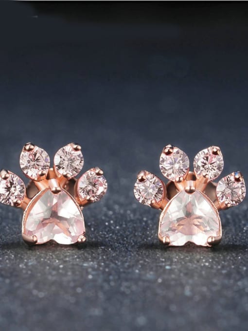 ZK Natural Pink Crystals Lovely Bear Foot-shape Stud Earrings 2