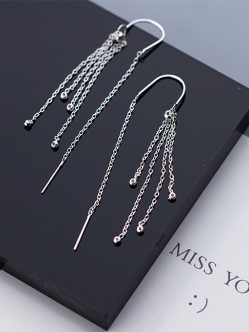 Rosh 925 Sterling Silver With Platinum Plated Personality Chain Threader Earrings 1