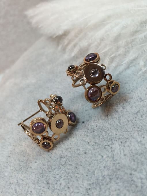 JINDING Rose Gold Stainless Steel Purple Opal stud Earring 2