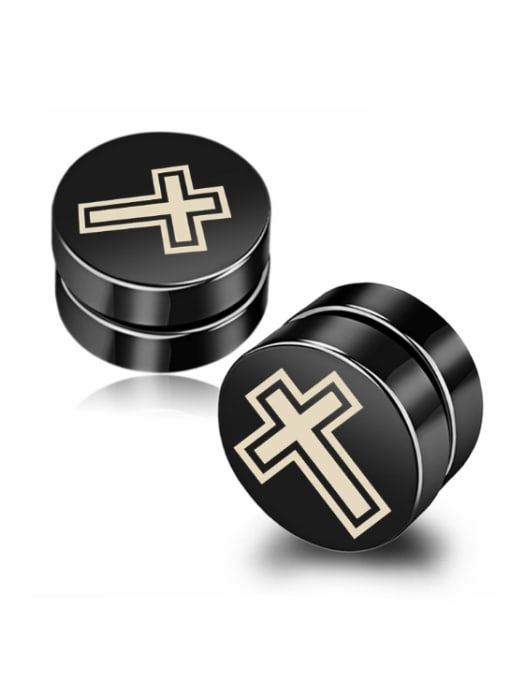 BSL Stainless Steel With Black Gun Plated Personality Cross Stud Earrings