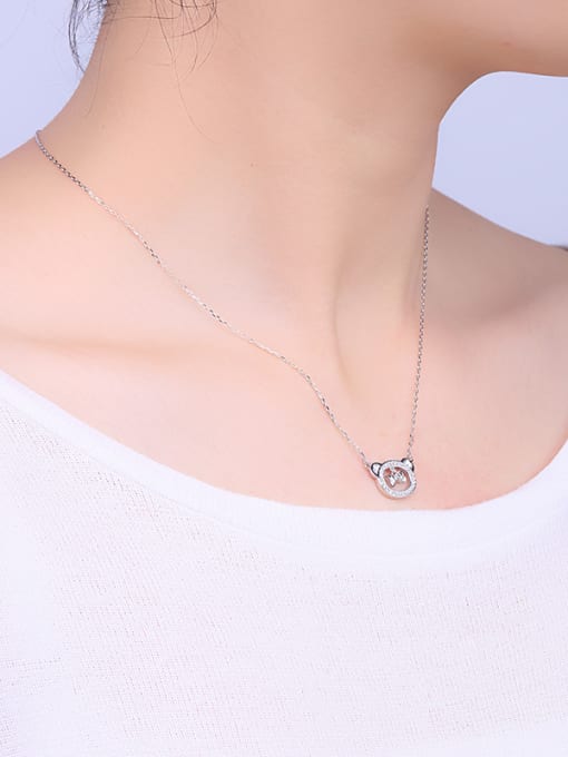 One Silver Cute Bear Bow Necklace 1