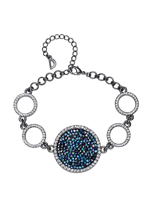 black Fashion Hollow Round Blue austrian Crystals Copper Bracelet