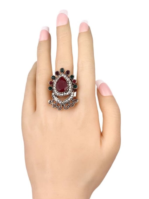 Gujin Retro Ethnic style Water Drop Resin Stone Cubic Crystals Alloy Ring 1