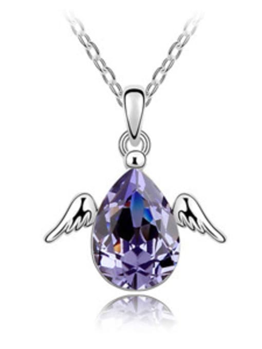 purple Simple Water Drop austrian Crystal Little Angel Wings Alloy Necklace