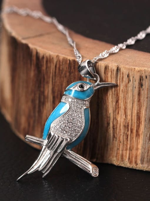 SILVER MI Lovely Kingfisher Enamel Necklace 0