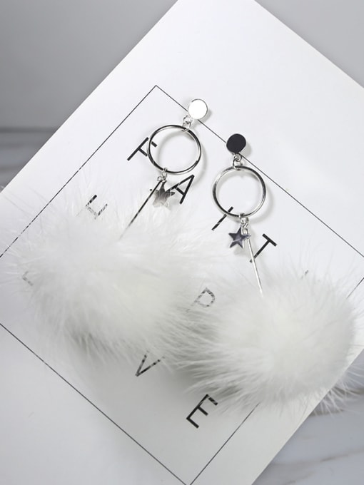 Peng Yuan Exaggerated White Fluffy Ball Tiny Star Hollow Round 925 Silver Drop Earrings 2
