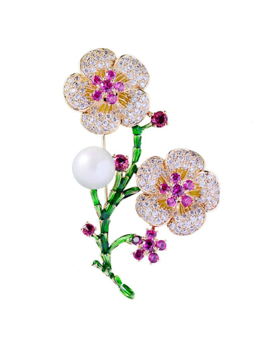 Hua Copper With Cubic Zirconia Romantic Flower Brooches 1