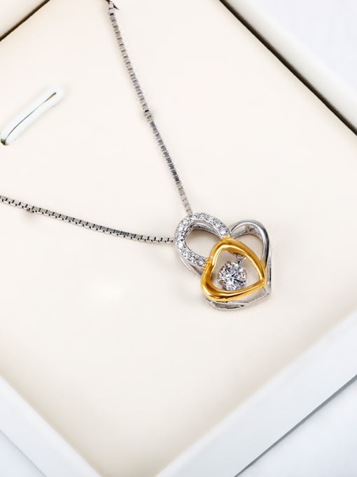 OUXI 925 Sterling Silver Heart-shaped Zircon Necklace 1
