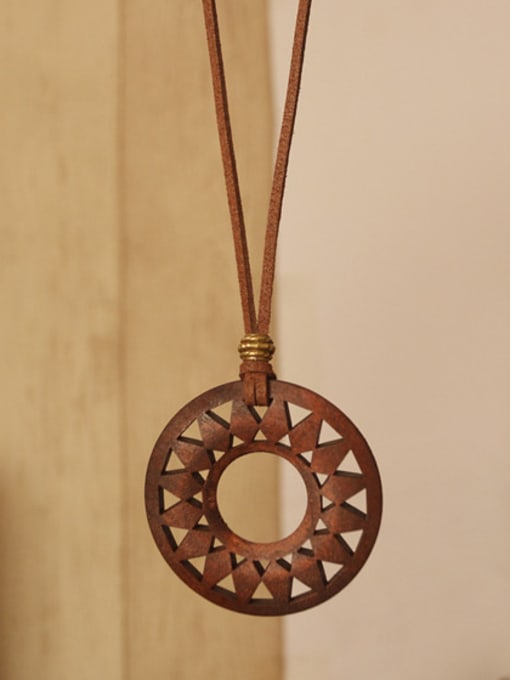 Dandelion Retro folk style female cotton all-match pattern assembly simple wooden pendant long sweater chain necklace