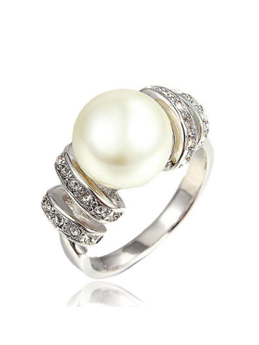 SANTIAGO Fashionable Platinum Plated Artificial Pearl Ring 0