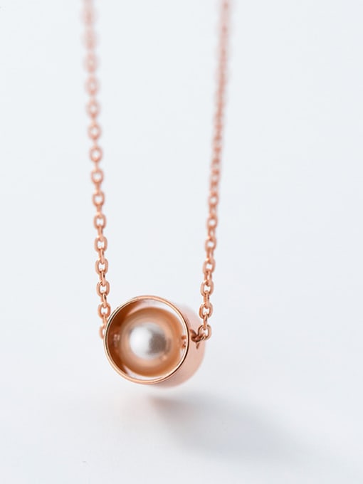 Rosh Pure silver simple round rose gold synthetic pearl collarbone chain 1
