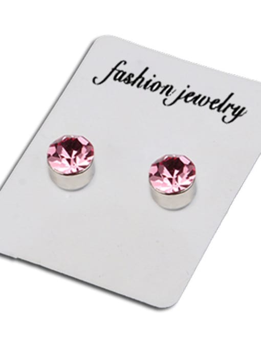 Pink Stainless Steel With Silver Plated Simplistic Round Stud Earrings
