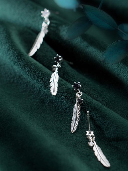 Rosh 925 Sterling Silver With Platinum Plated Simplistic Feather Drop Earrings 3