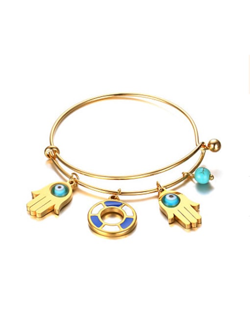 CONG All-match Gold Plated Palm Shaped Turquoise Bangle 0