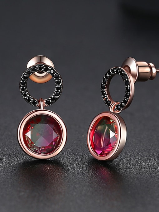 BLING SU Copper With Rose Gold Plated Simplistic Round Stud Earrings 2