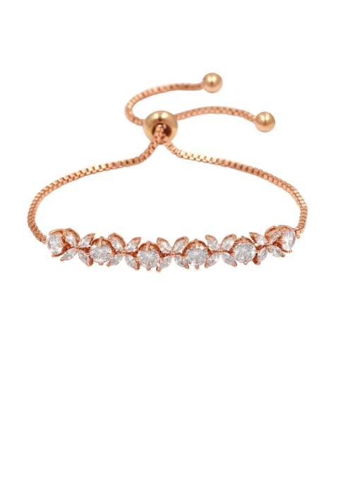011 rose gold Copper With Cubic Zirconia Fashion Flower  adjustable Bracelets