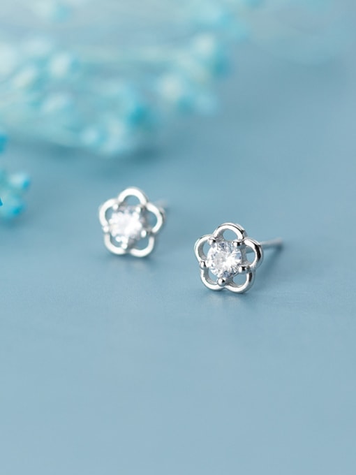 Rosh 925 Sterling Silver With Platinum Plated Simplistic Flower Stud Earrings 0