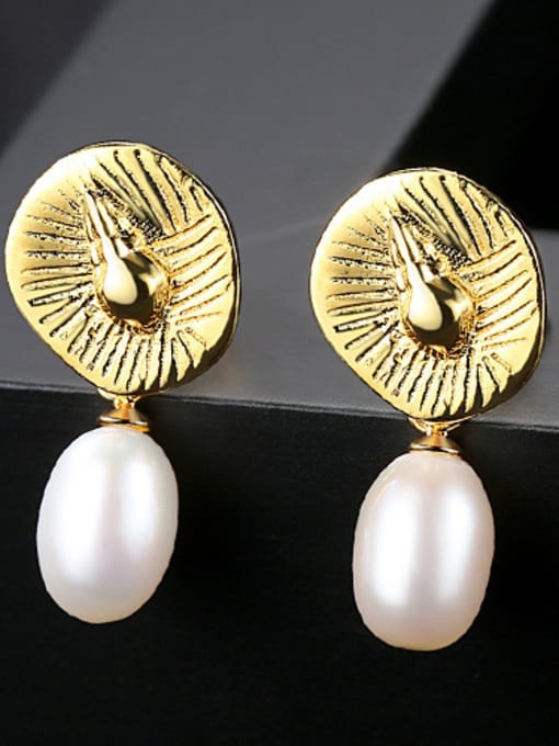 18K Gold Sterling silver plated-18k gold natural pearl conch Earrings