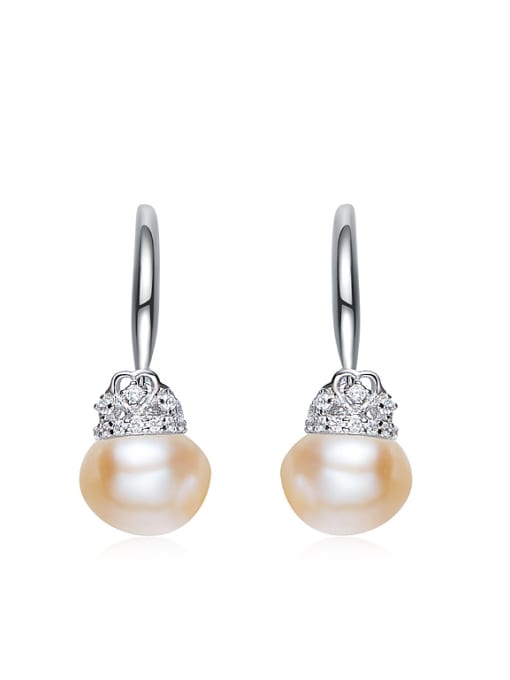 Yellow Simple Tiny Crown Freshwater Pearl Silver Earrings