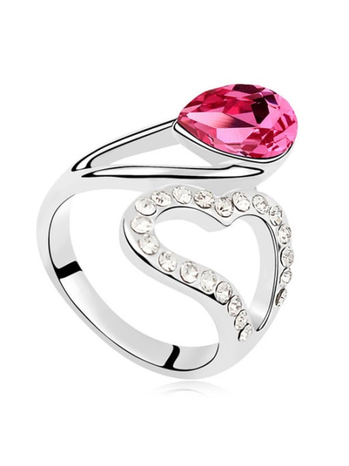 pink Fashion Hollow Heart Water Drop austrian Crystal Alloy Ring