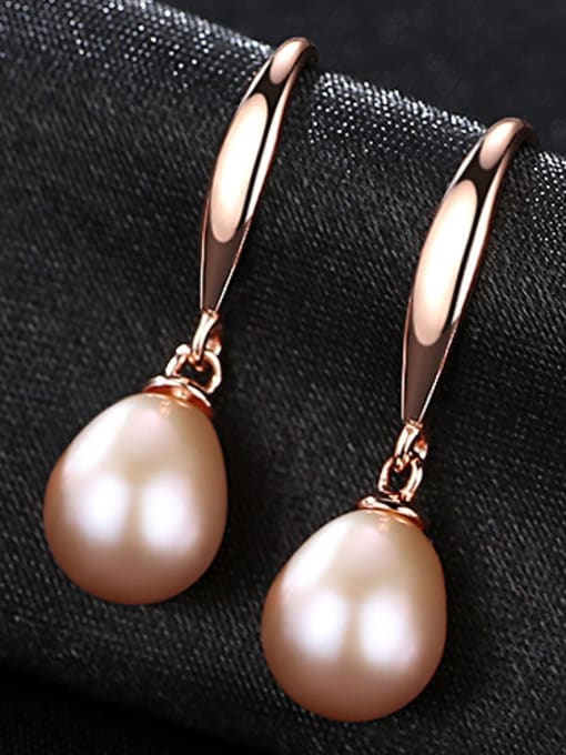 Pink Sterling Silver classic natural freshwater pearl earrings