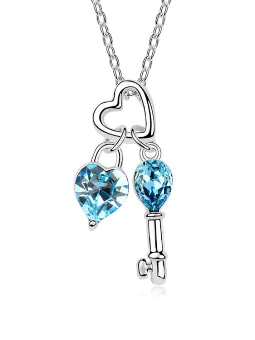 blue Fashion Little Heart Key austrian Crystals Pendant Necklace