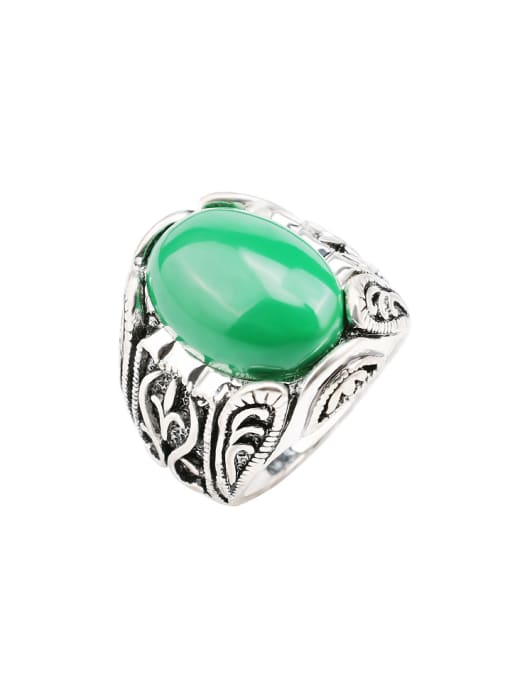 Silver Green Retro Oval Resin stone Alloy Ring