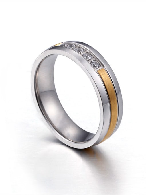 Inter gold Stainless Steel With Rhinestone Classic Band Rings