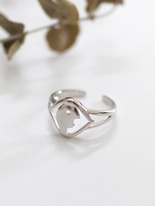 DAKA Personalized Little Abstract Face Silver Opening Ring 2