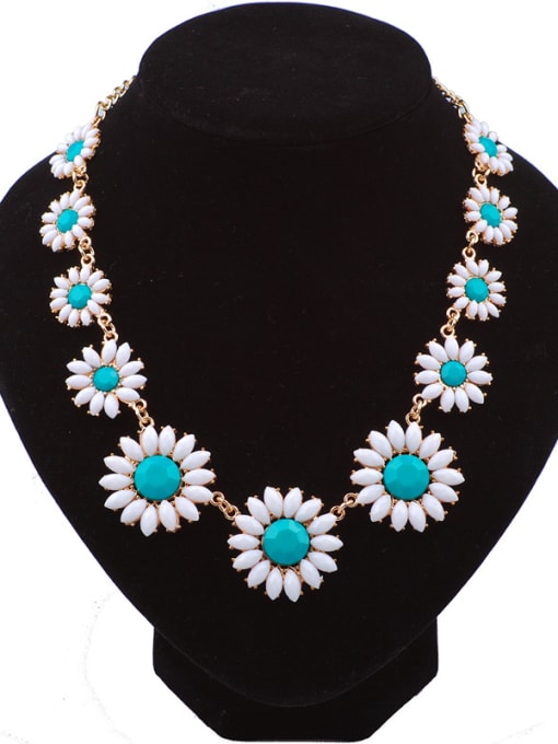 blue Fashion Acrylic-covered Flowers Rose Gold Plated Alloy Necklace