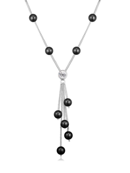 platinum Black Fashion Imitation Pearls-accented Alloy Necklace