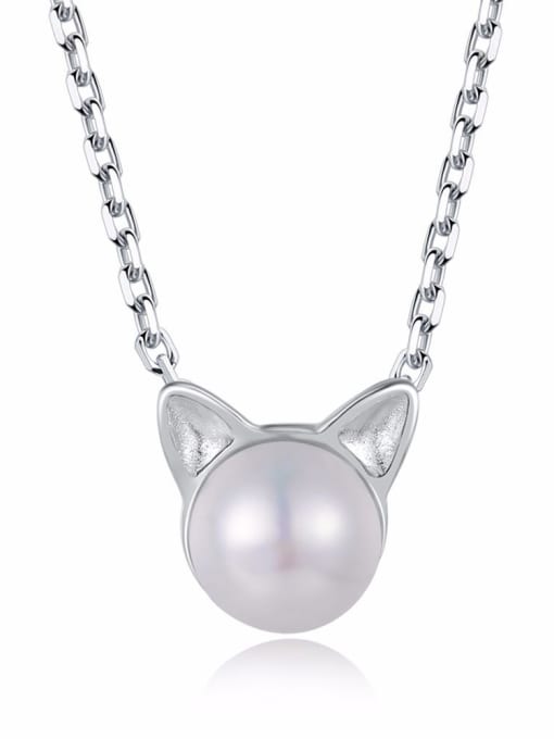 ZK Simple Cat's Ears White Freshwater Pearl 925 Sterling Silver Necklace