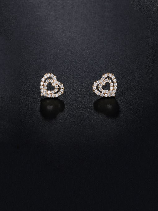 gold Copper With Cubic Zirconia Cute Hollow Heart Stud Earrings