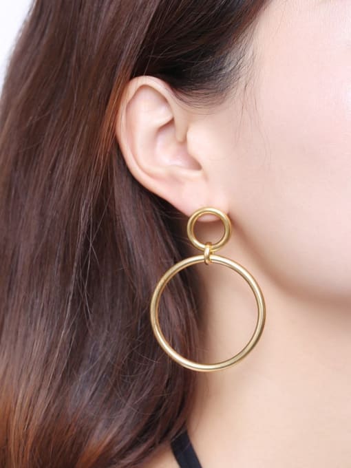 golden Temperament Gold Plated Round Shaped Titanium Drop Earrings