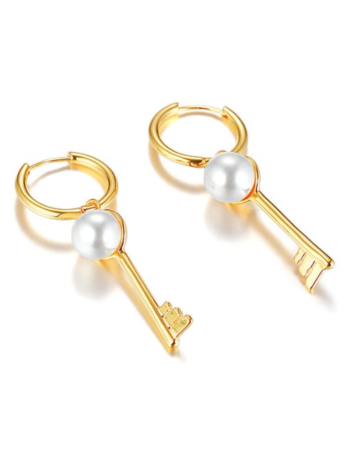 CONG Stainless Steel With Gold Plated Simplistic Key Clip On Earrings 4