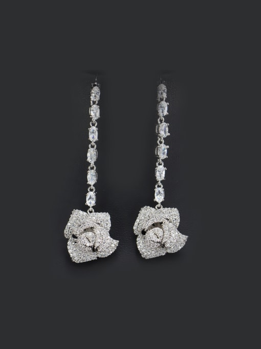 Platinum White cz AAA Zircons Drop Cluster earring