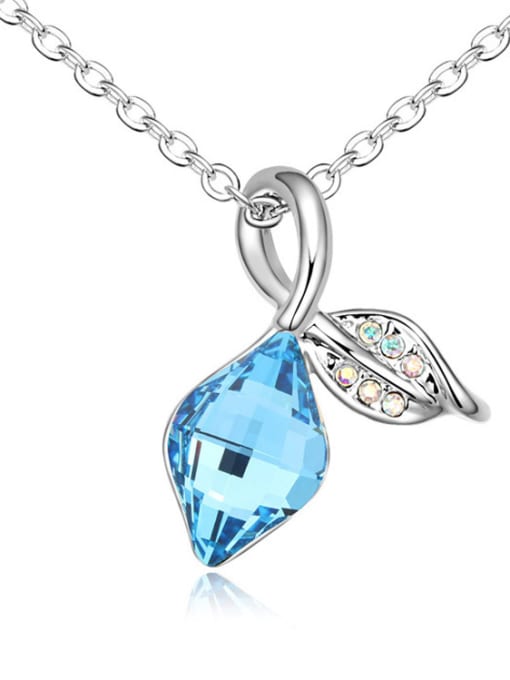 blue Fashion Rhombus austrian Crystals Leaf Pendant Alloy Necklace